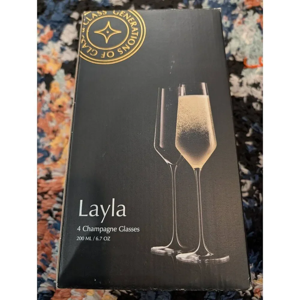 JoyJolt Layla Crystal Champagne Flutes Glasses Set of 4 Czech Republic NIB New